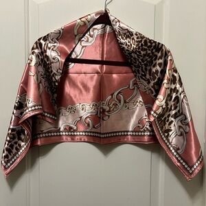 NWOT Elegant Leopard Print Satin Scarf 34 x 35”